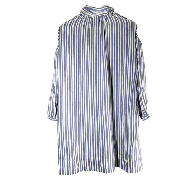 Doen  Marne Blue Villandry Striped Khadi Silk Voile Short Mini Dress Medium - Picture 2 of 12